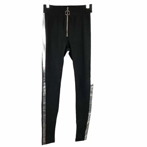 Wildfox High Rise Silver Stripe Zipper Leggings XS - Picture 2 of 7